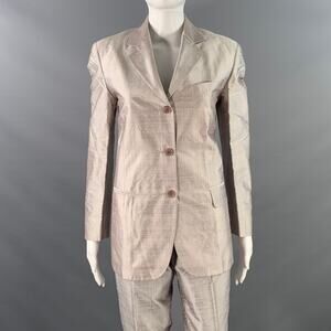 4 Silver Silk Shantung Single Breasted Three Button Pleated Pantsuit